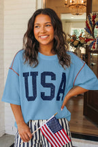 Blue USA Ribbed Top