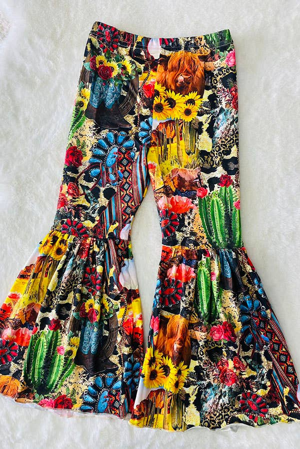 Western Sunflower Cowgirl Graphic Printed Pants for Girls