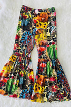 Western Sunflower Cowgirl Graphic Printed Pants for Girls