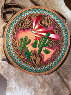 Genuine Western Leather Women Canteen Bag- Cactus