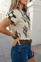 Retro Western Print Short Sleeve Graphic T Shirt | S-XL