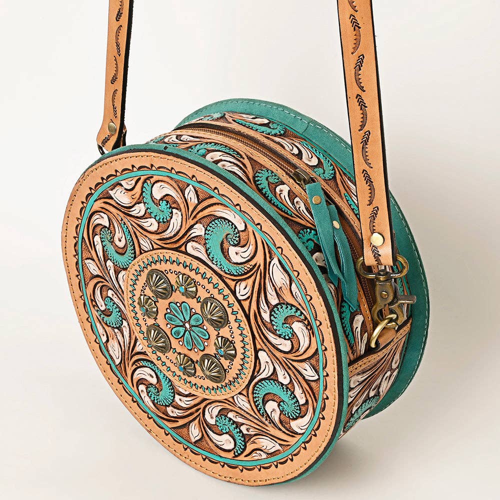 Genuine Western Leather Women Canteen Bag- Teal