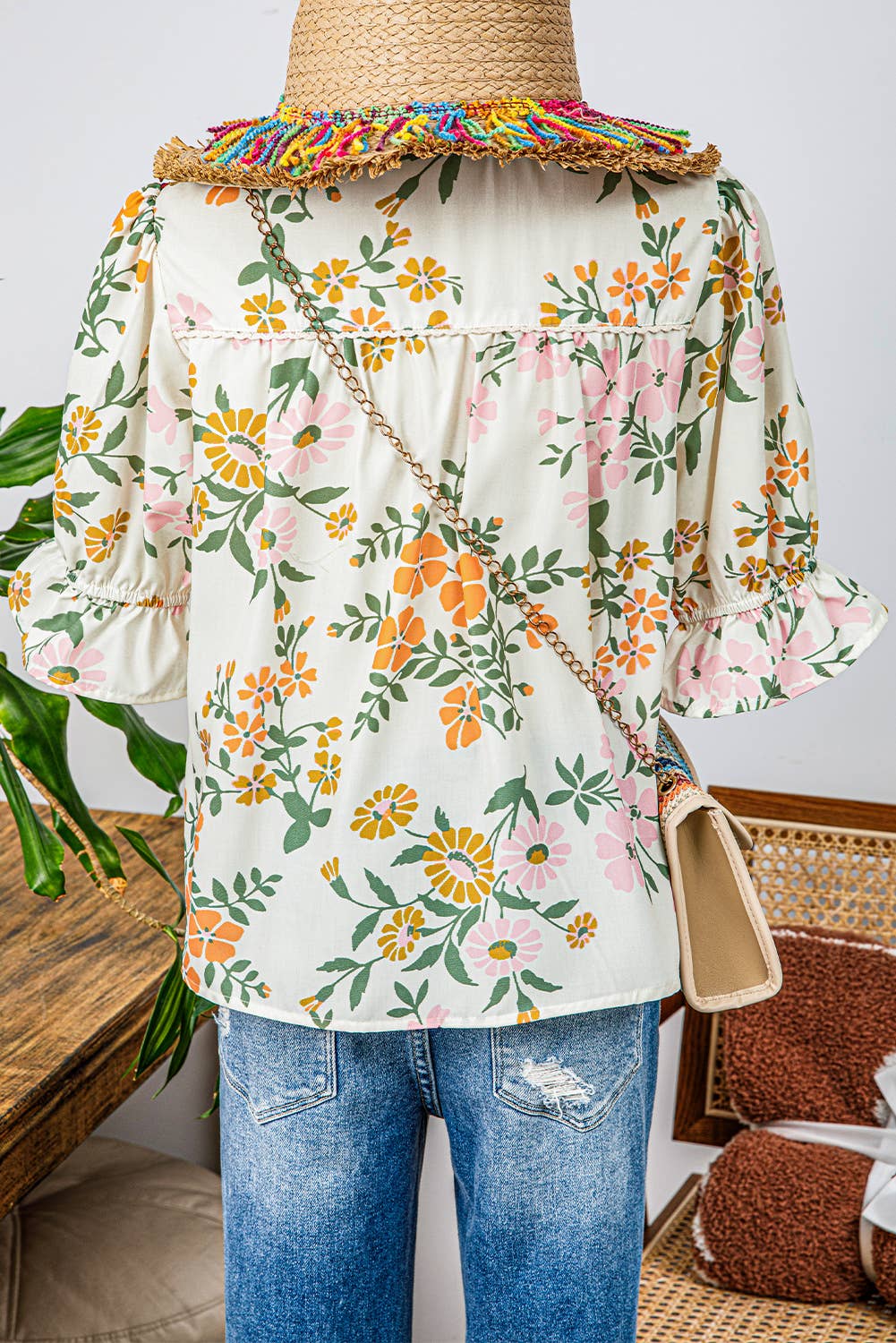 Summer Boho Crochet Floral Blouse