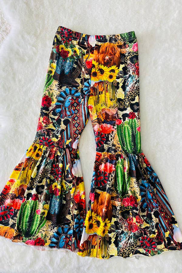 Western Sunflower Cowgirl Graphic Printed Pants for Girls