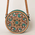 Genuine Western Leather Women Canteen Bag- Teal