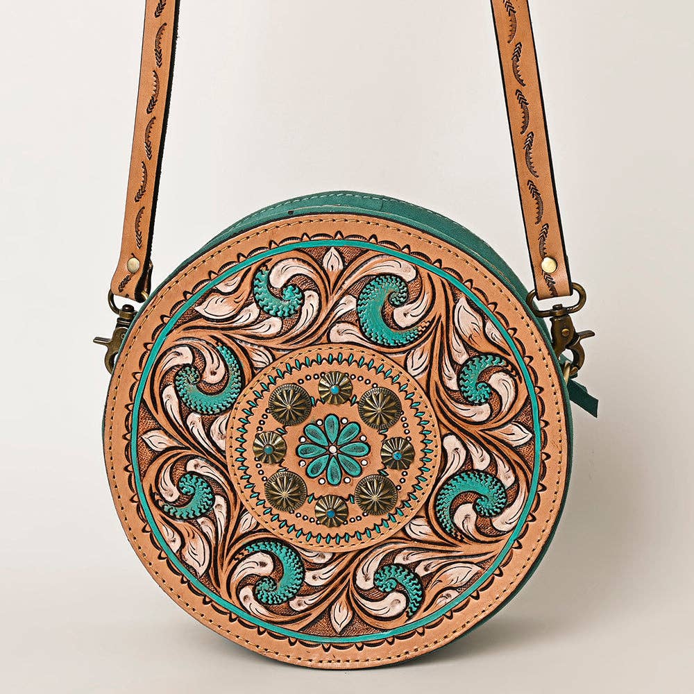 Genuine Western Leather Women Canteen Bag- Teal