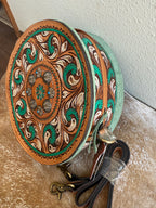 Genuine Western Leather Women Canteen Bag- Teal
