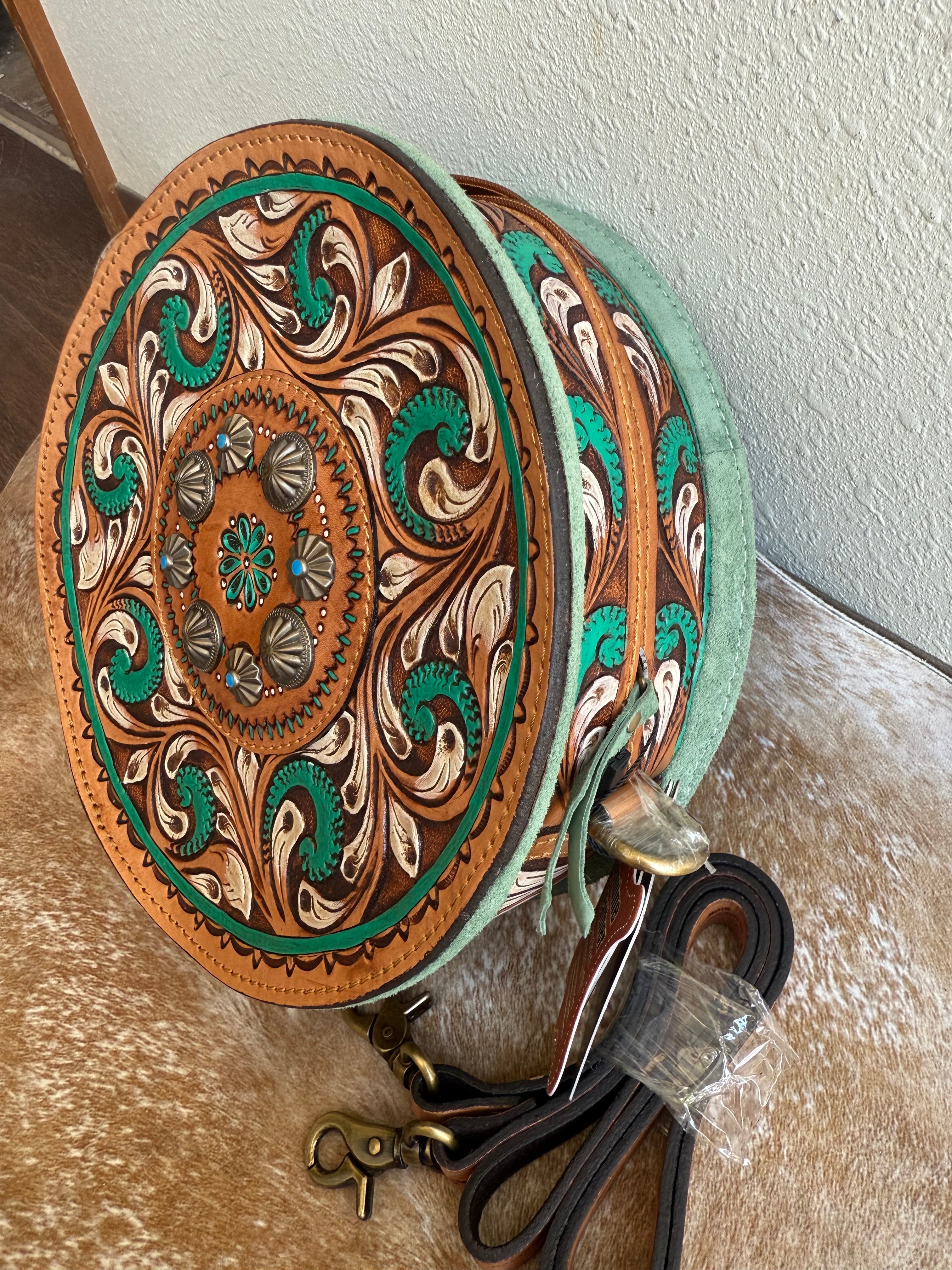 Genuine Western Leather Women Canteen Bag- Teal