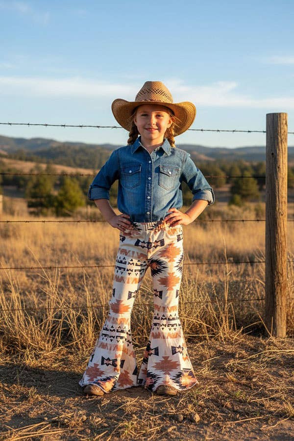 Western Aztec Flare Denim Jeans – Girls