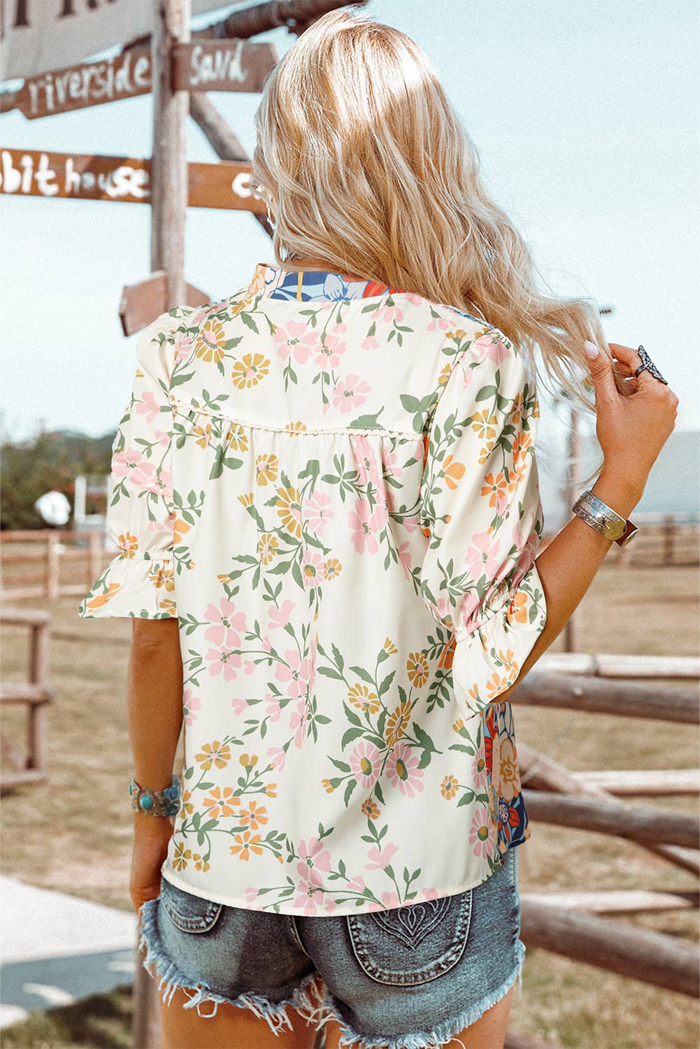 Summer Boho Crochet Floral Blouse