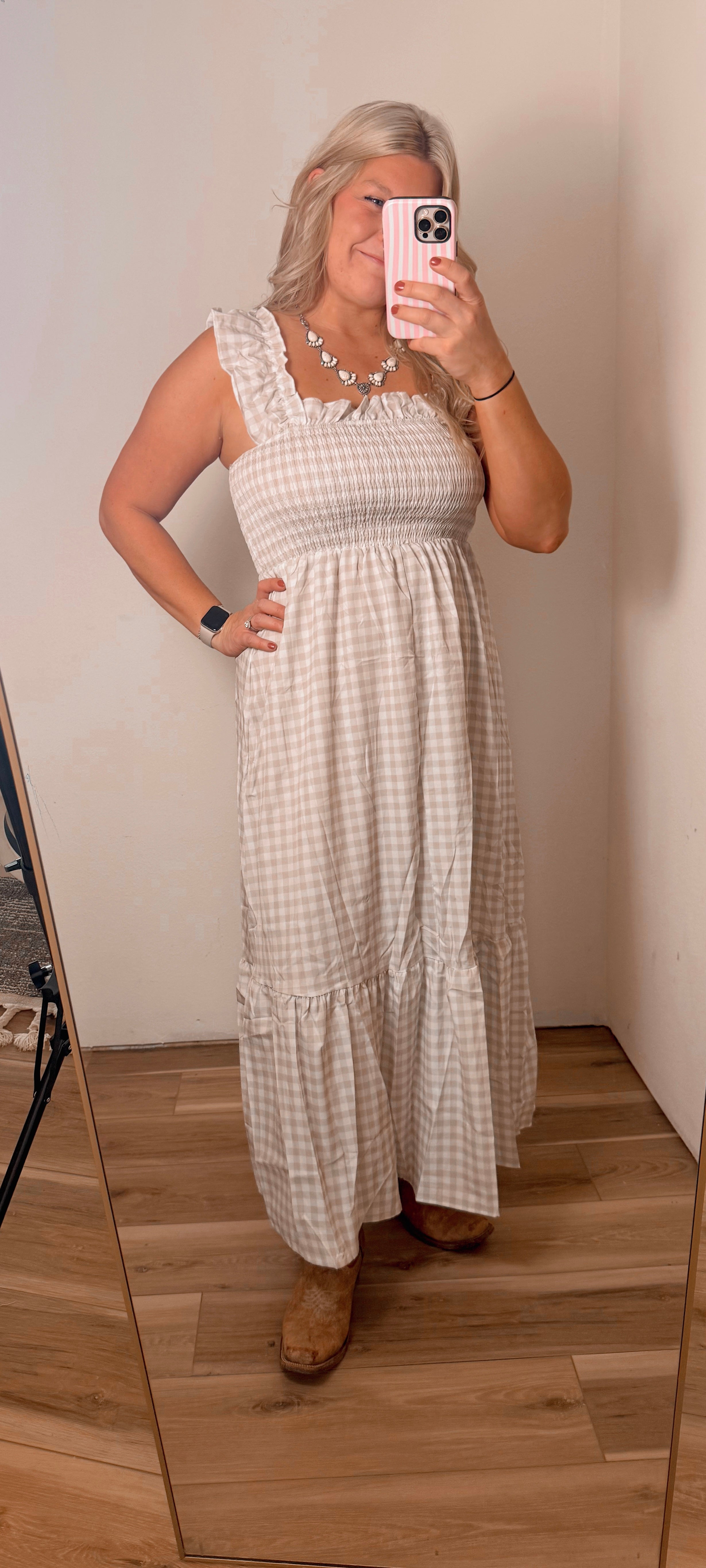 Gingham Smocked Maxi Dress
