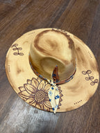 Hand-Burned Vegan Suede Hat 4” Brim, Adjustable Drawstring