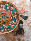 Genuine Western Leather Women Canteen Bag- Teal
