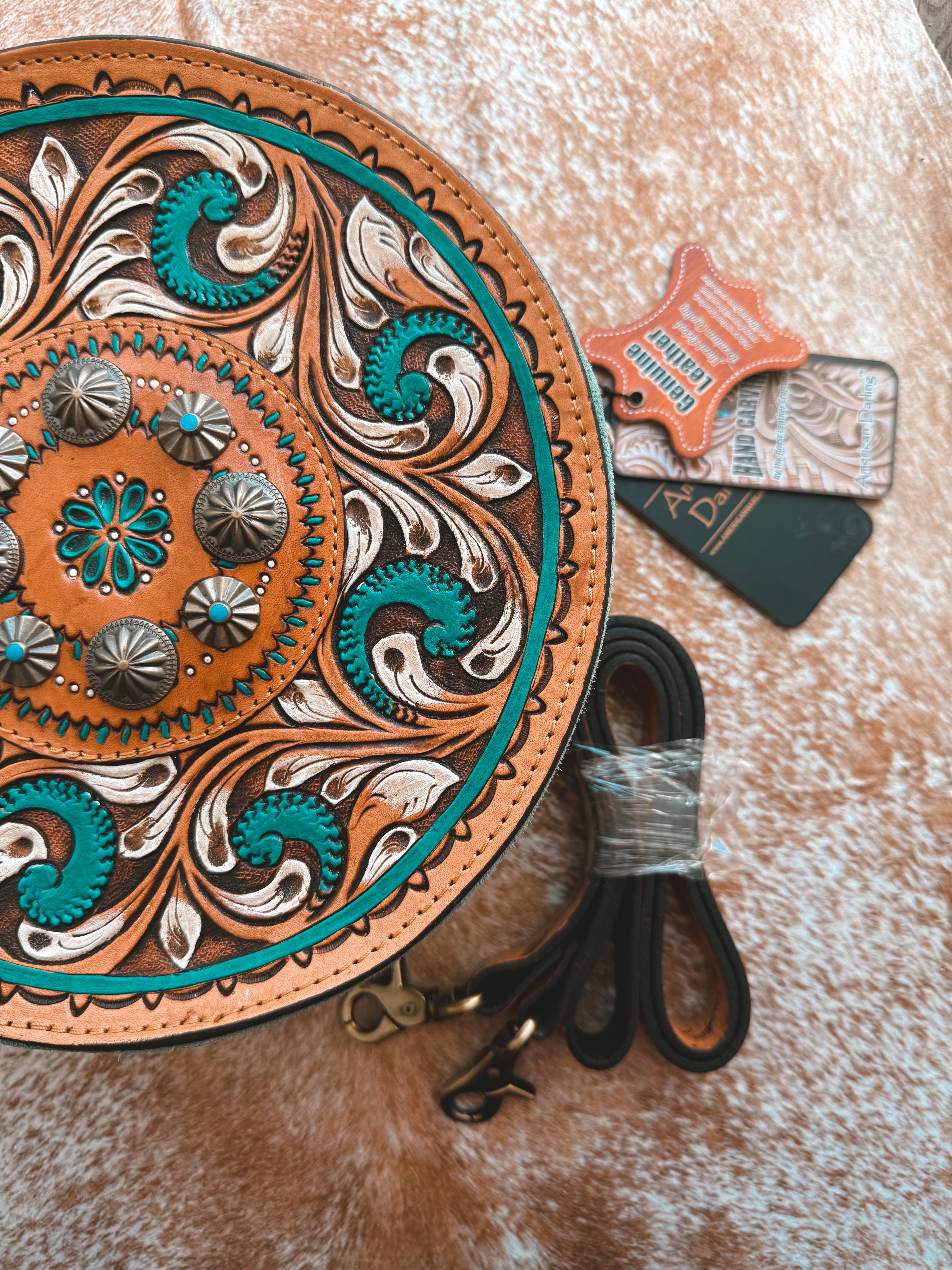 Genuine Western Leather Women Canteen Bag- Teal