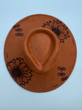 Hand-Burned Vegan Suede Hat 4” Brim, Adjustable Drawstring