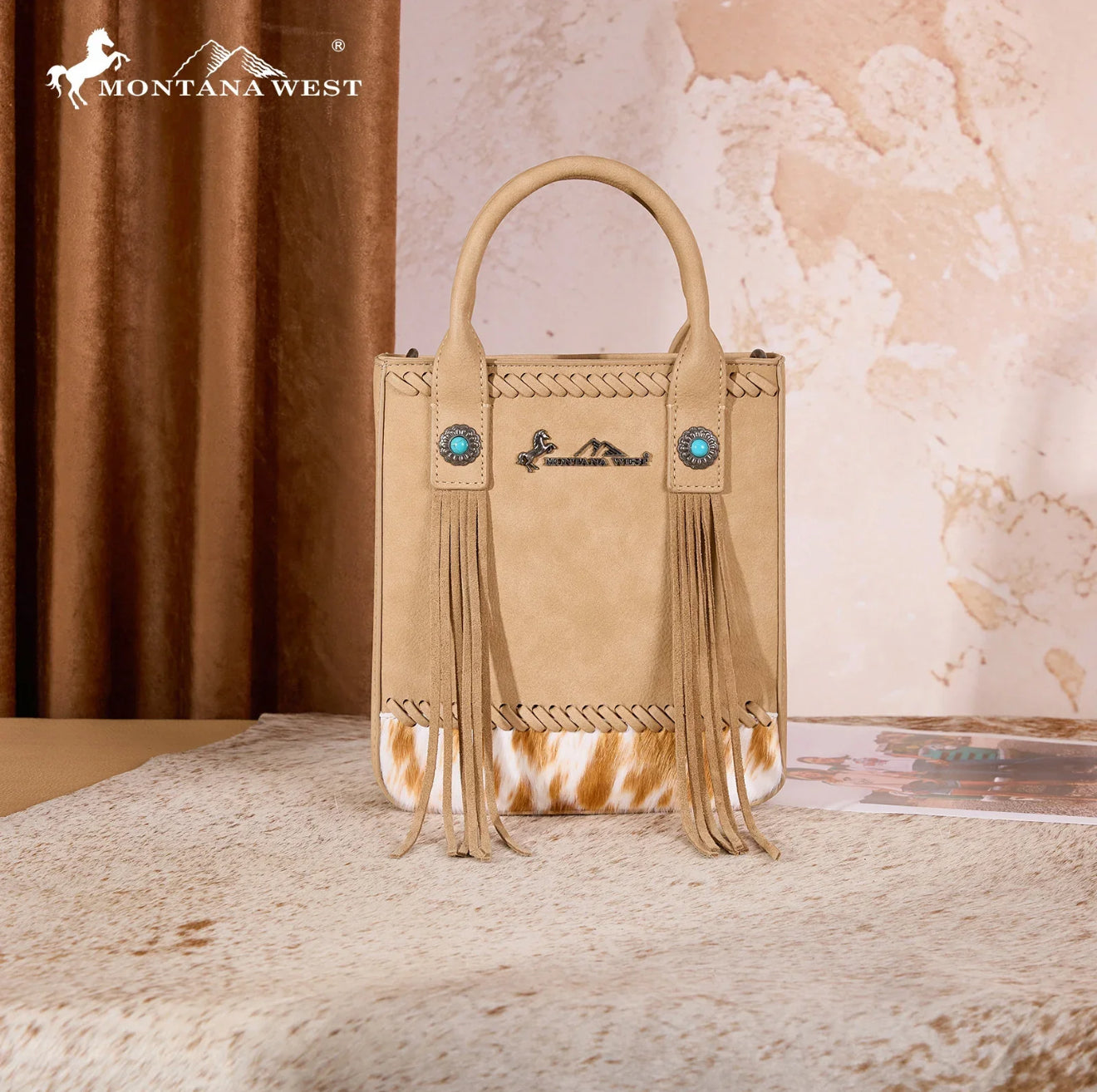 MONTANA WEST COWHIDE FRINGE TOTE CROSSBODY BAG