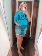 Blue USA Ribbed Top