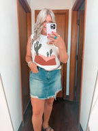 Western Print Colorblock Round Neck tank top