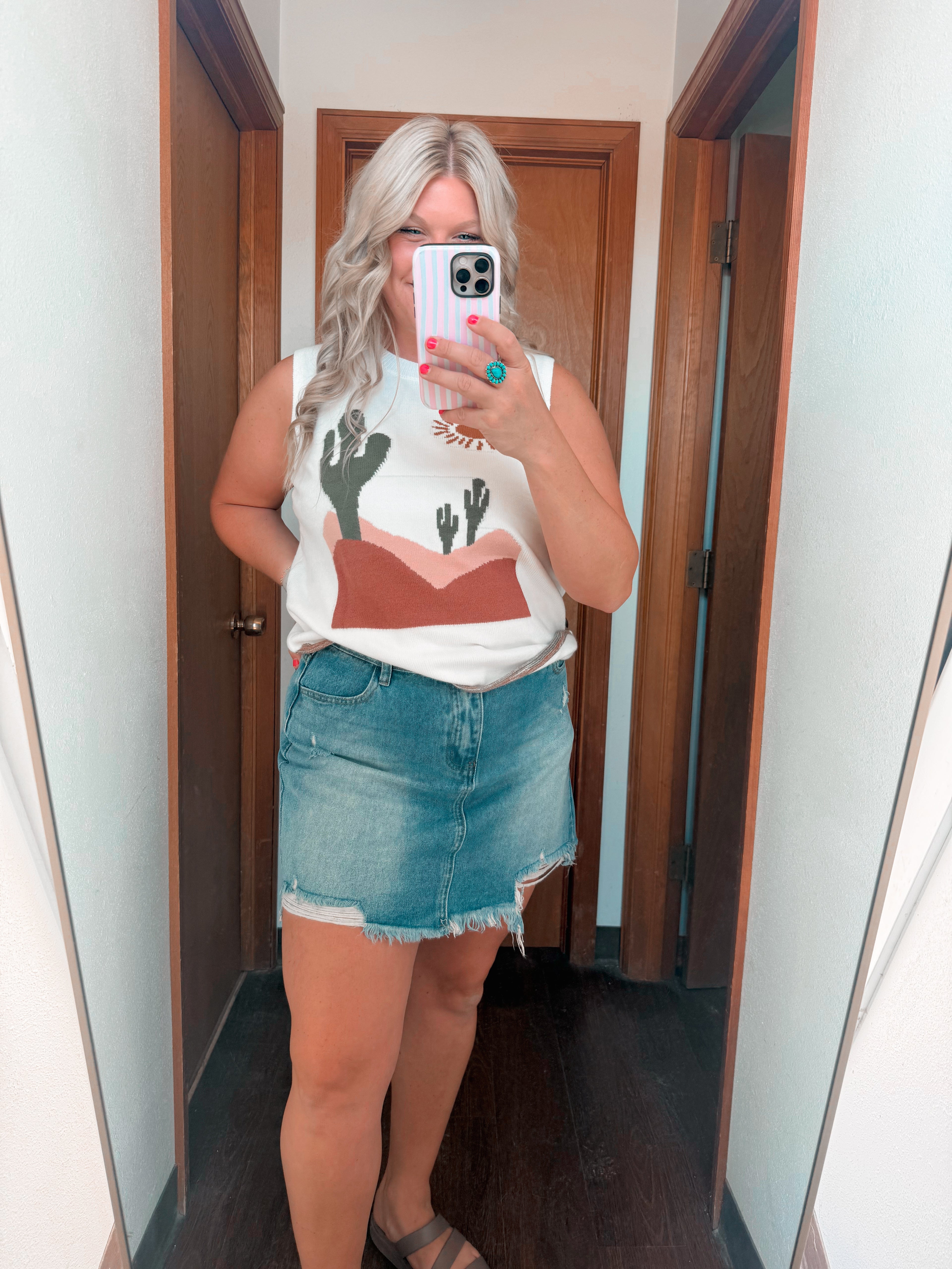 Western Print Colorblock Round Neck tank top