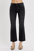 Risen Tummy Control Mid Rise Crop Straight Jeans (Black)
