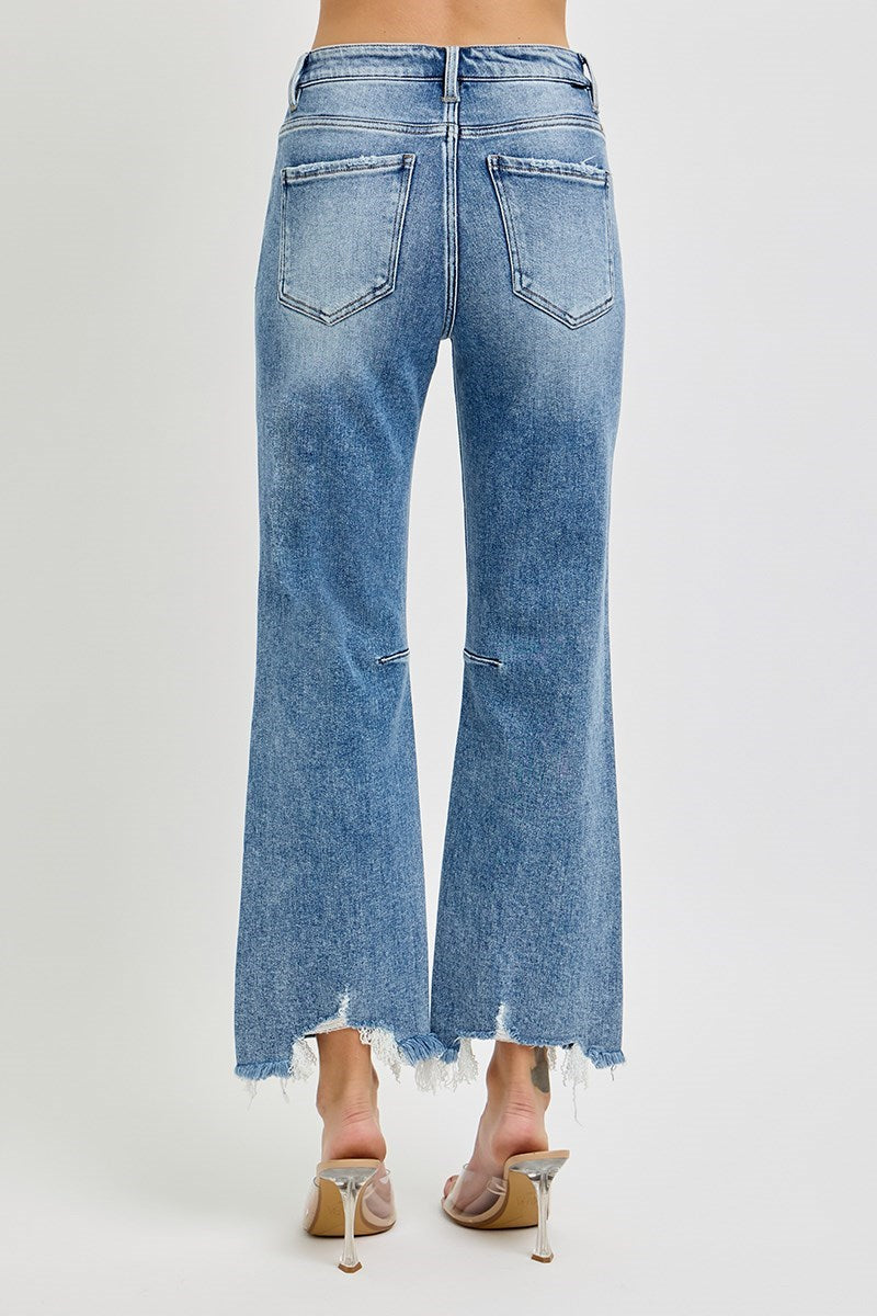 Risen High Rise Crop Straight Distressed Hem Jeans