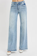 Risen Tummy Control High Rise Wide Leg Adjustable Waist Band Jeans. (Plus Size)