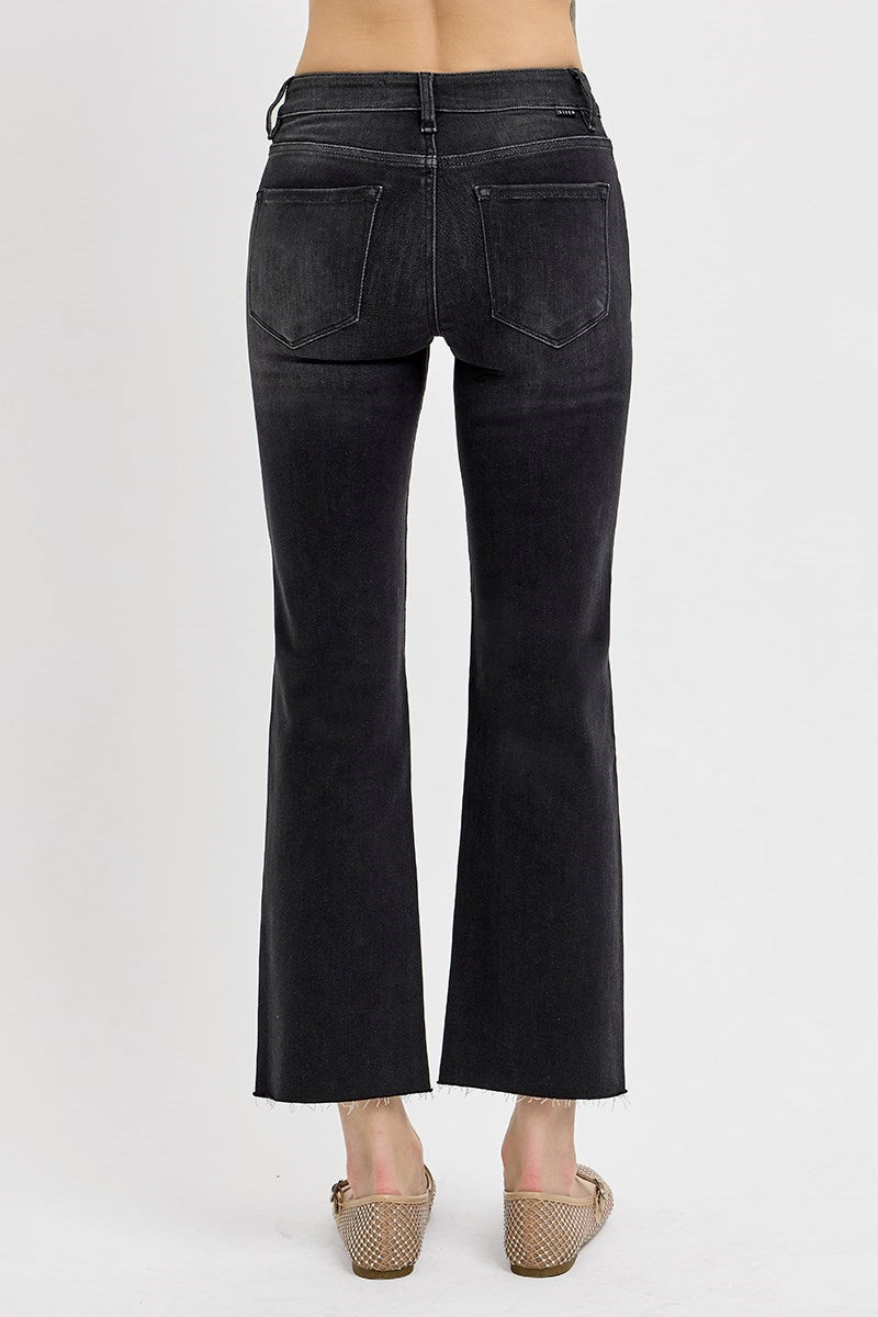 Risen Tummy Control Mid Rise Crop Straight Jeans (Black)