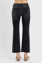Risen Tummy Control Mid Rise Crop Straight Jeans (Black)