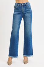 Risen Tummy Control Mid Rise Ankle Straight Jeans (Fray Hem)