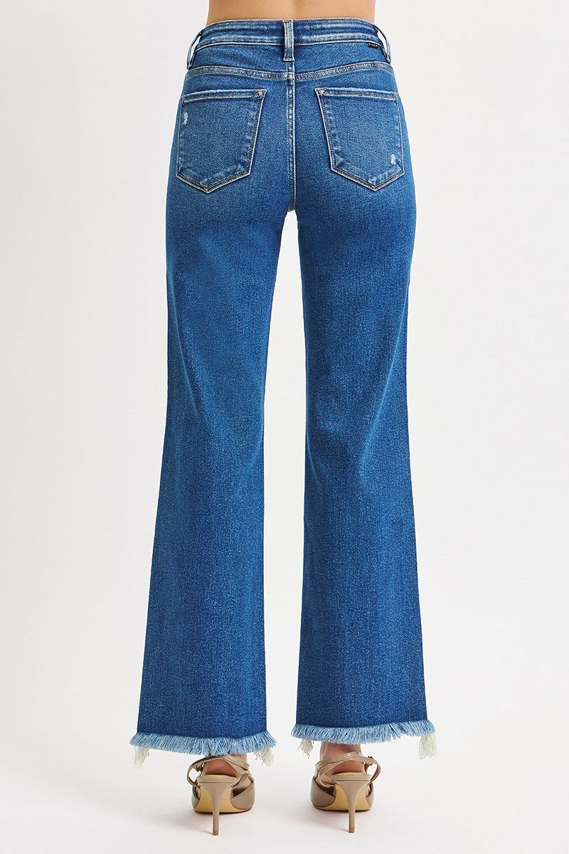 Risen Tummy Control Mid Rise Ankle Straight Jeans (Fray Hem)