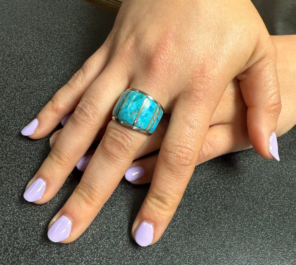 Genuine Turquoise Ring SilveryCopper