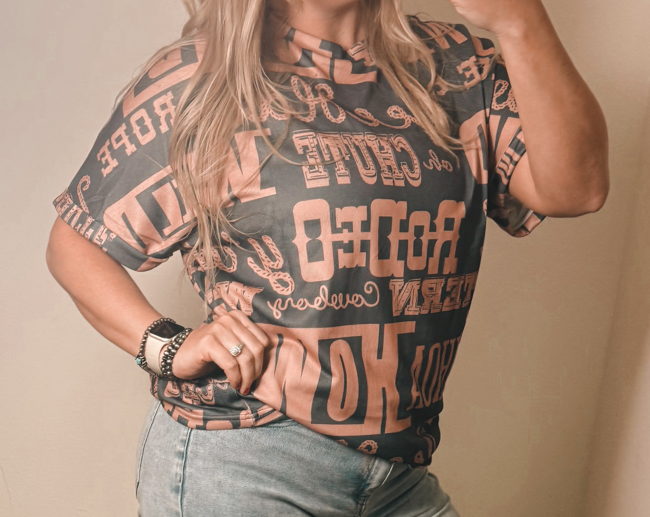 Western Howdy Cowboy Letter Printed Western Fashion Tee