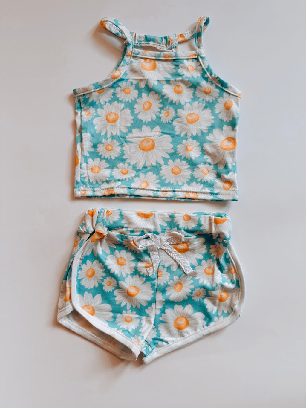 Daisy Flower Print Summer Set – Girls Light Blue Outfit