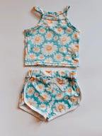Daisy Flower Print Summer Set – Girls Light Blue Outfit