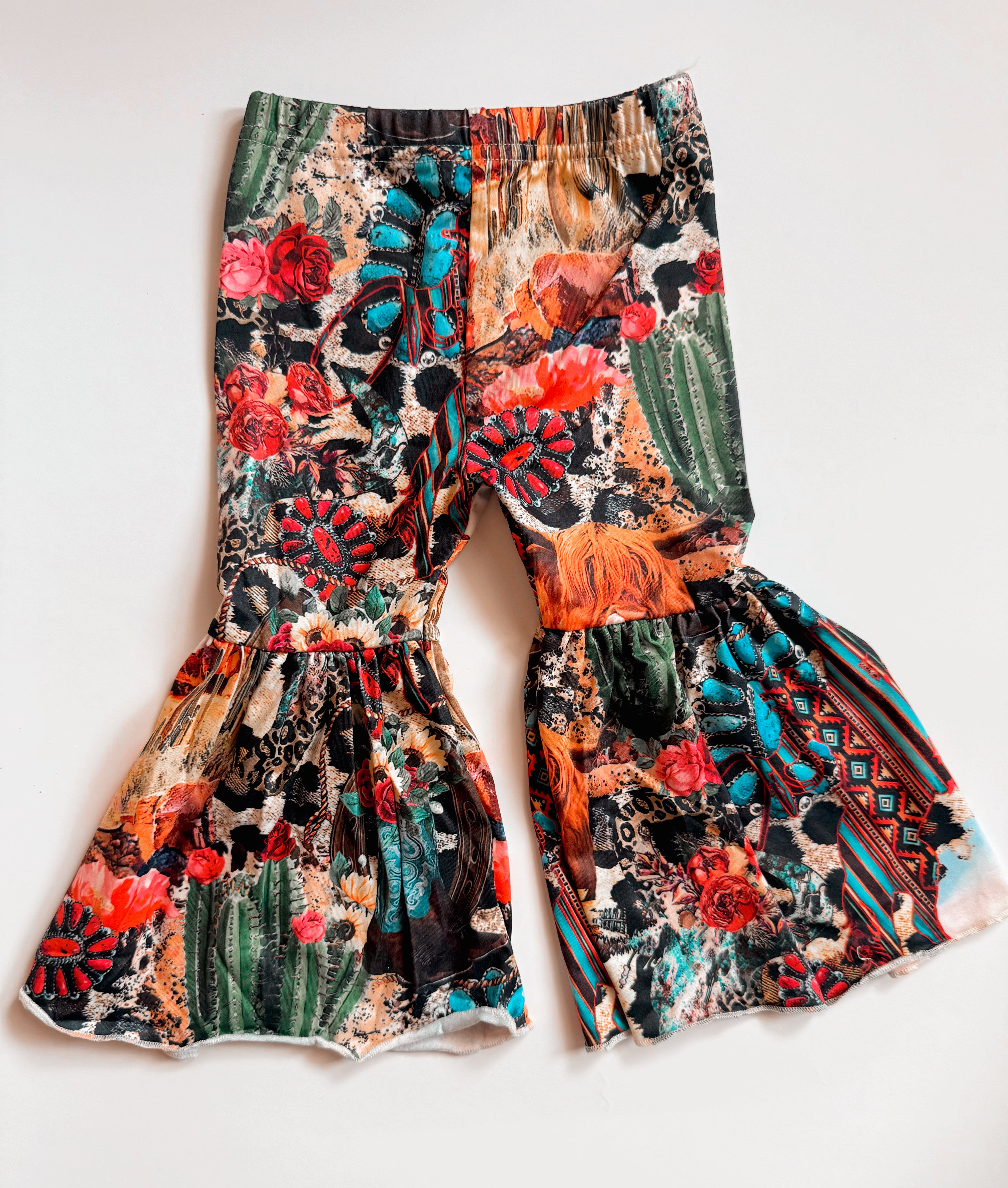 Western Sunflower Cowgirl Graphic Printed Pants for Girls