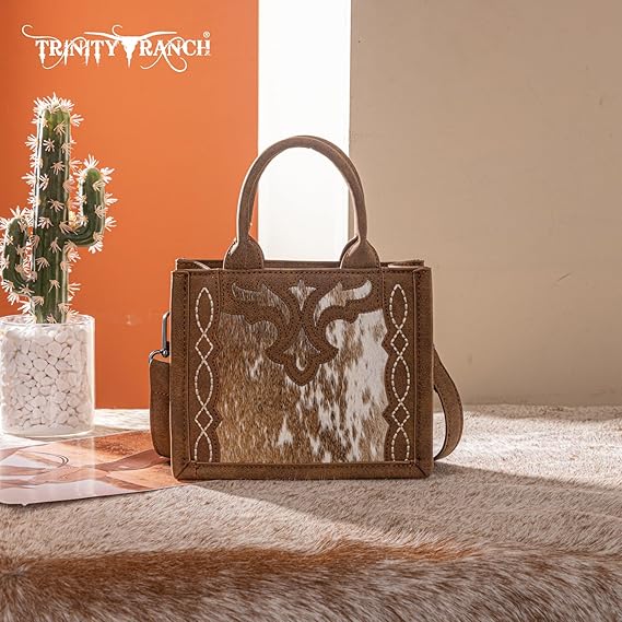 TRINITY RANCH COWHIDE MINI TOTE CROSSBODY BAG
