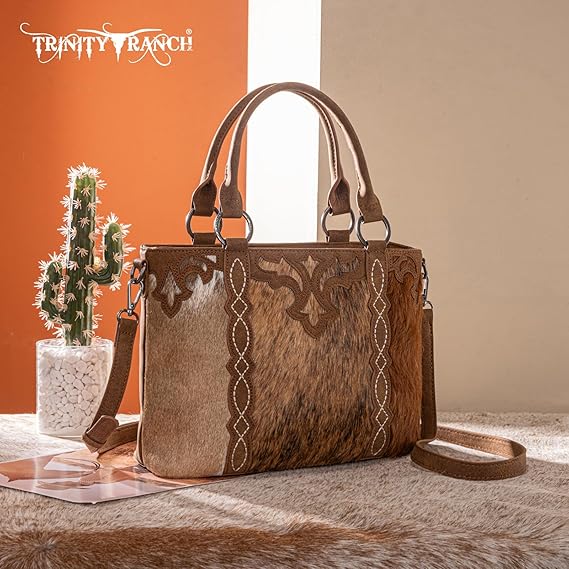 TRINITY RANCH COWHIDE CONCEALED CARRY TOTE BAG