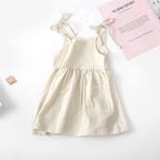 Summer solid color cotton linen pocket suspender dress