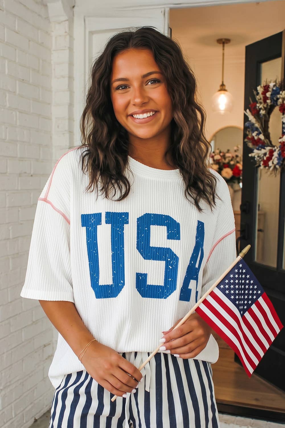 White USA Ribbed Top