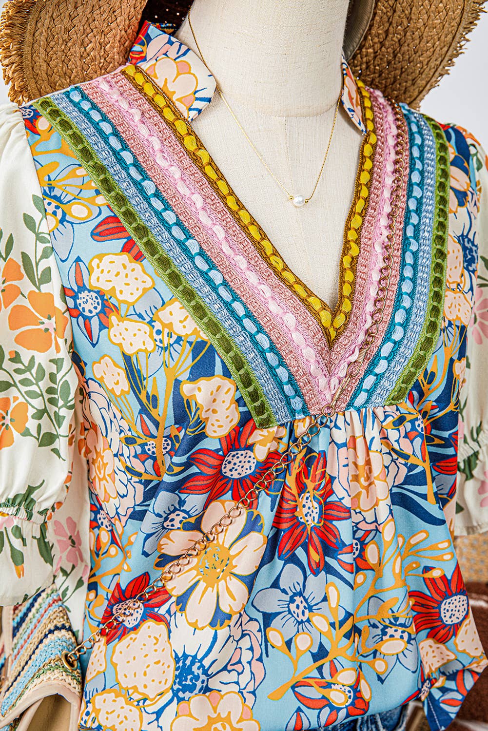 Summer Boho Crochet Floral Blouse