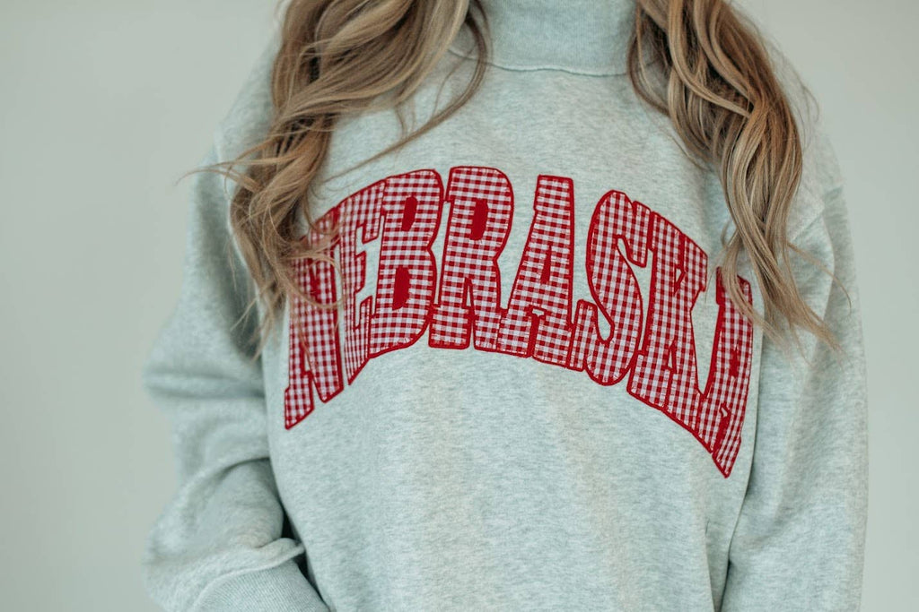 RED GINGHAM NEBRASKA GREY MOCKNECK