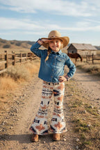 Western Aztec Flare Denim Jeans – Girls