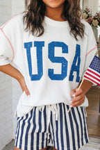 White USA Ribbed Top