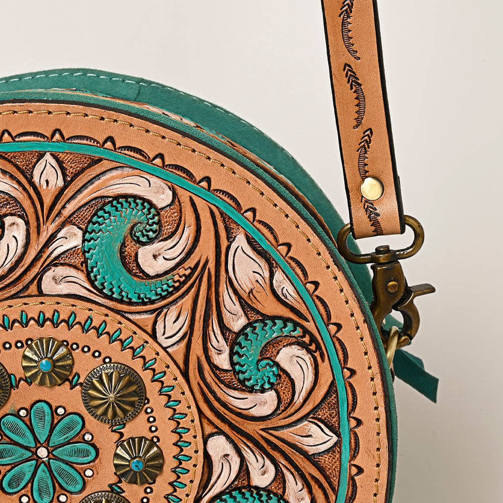 Genuine Western Leather Women Canteen Bag- Teal