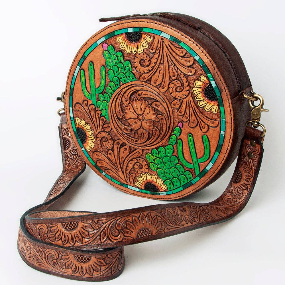 Canteen Genuine Western Leather Bag Sunflowers