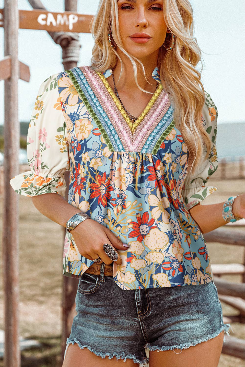 Summer Boho Crochet Floral Blouse