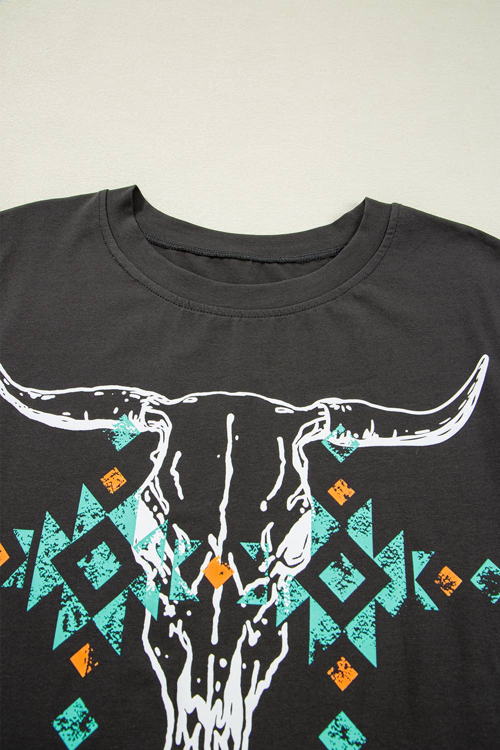 Vintage Western Bull Head Skull Turquoise Graphic T Shirt