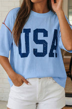 Blue USA Ribbed Top