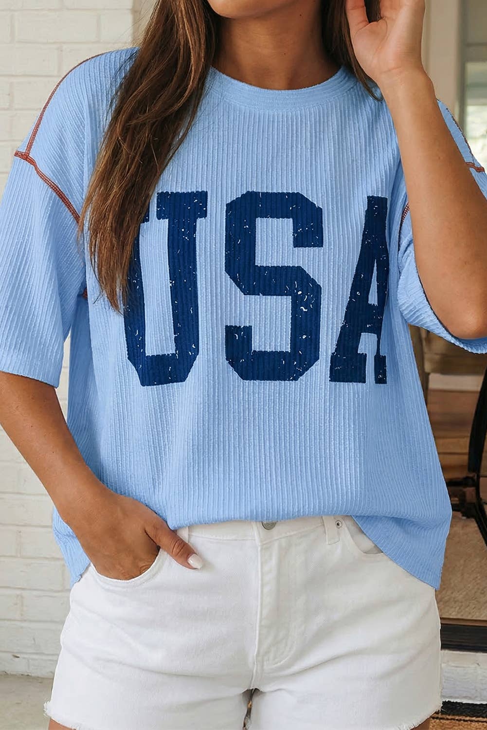 Blue USA Ribbed Top