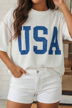 White USA Ribbed Top